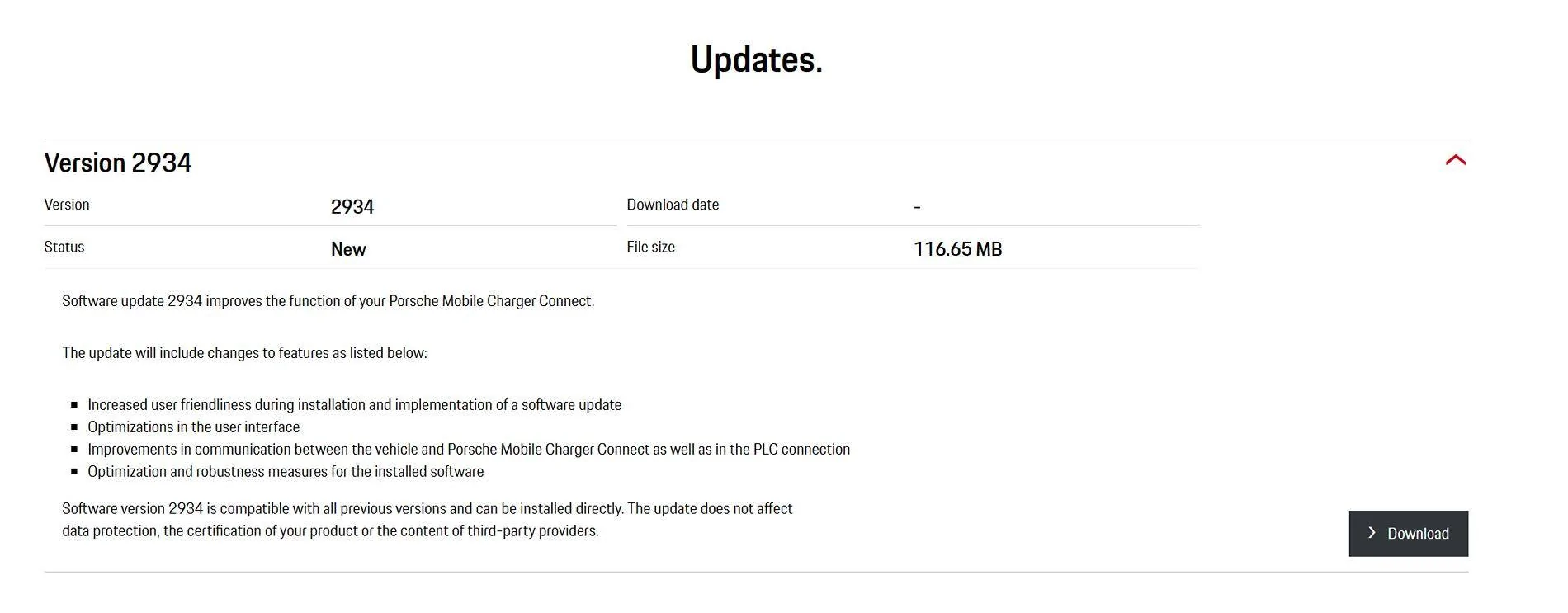 Porsche Taycan Can't update Mobile Porsche Charger Connect beyond version 2925 1725266077443-l6