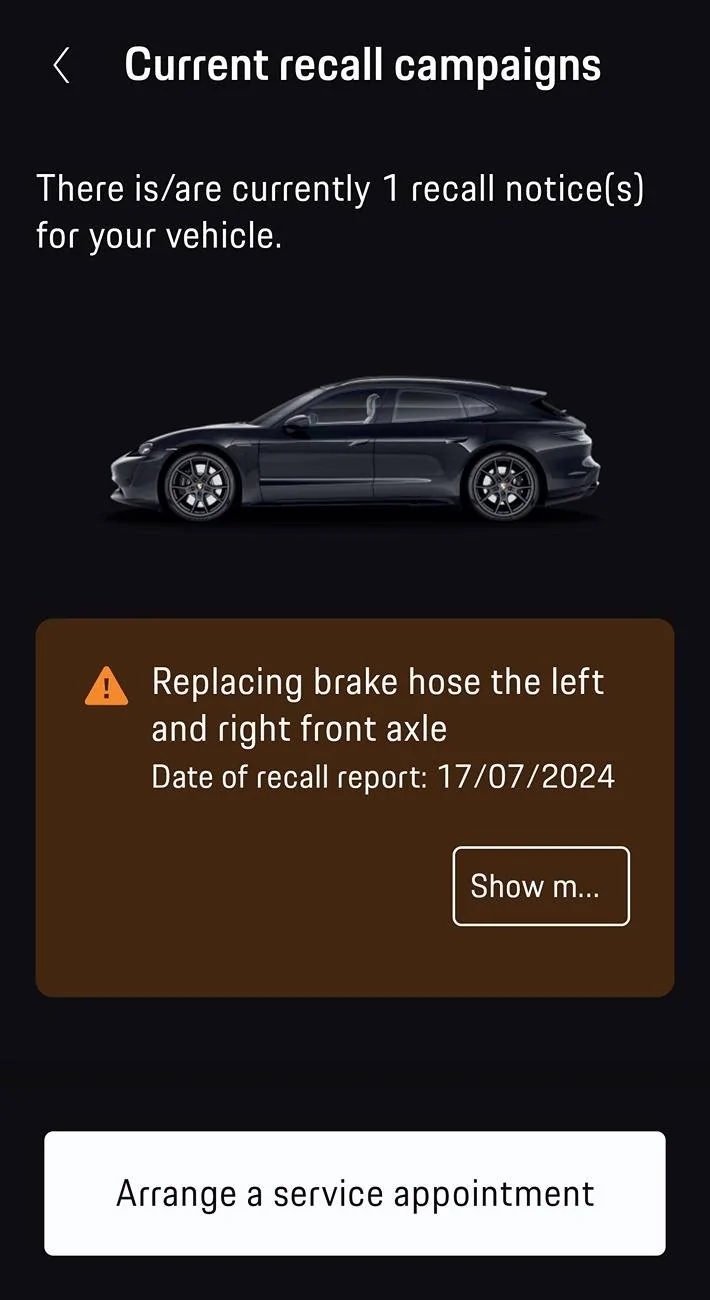 Porsche Taycan RECALL : UK ONLY THREAD: Brake Hose Pipes (ARB0) - 21,466 cars will be recalled. Screenshot_20240910-065129_My Porsch