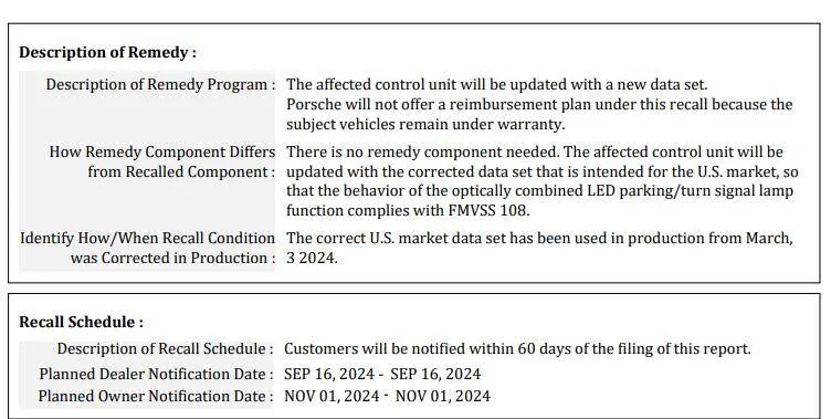 Porsche Taycan Recall: Incorrect Headlight Software (ARB4) 2024 model year - September 5, 2024 1726099067639-jx