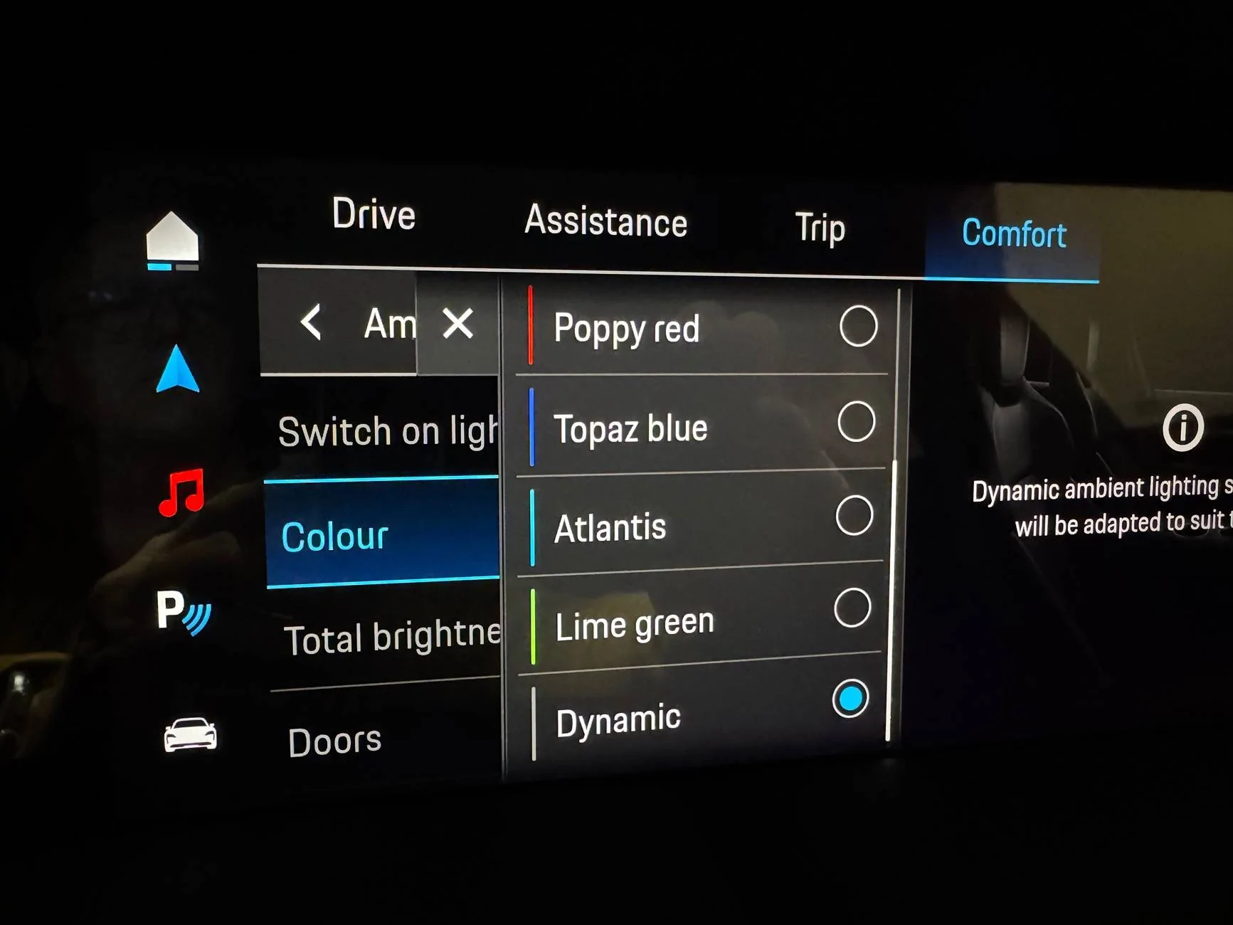 Porsche Taycan Another first world problem software moan - ambient lighting IMG_1733
