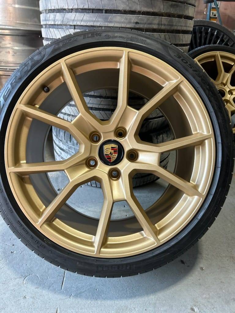 Porsche Taycan Powder coated my black RS Spyders wheels to bronze spyderwheelgold