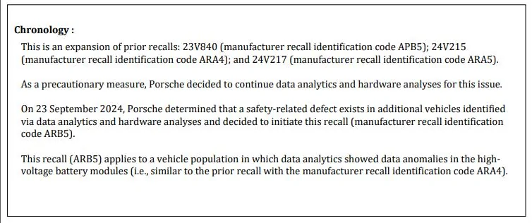 Porsche Taycan Recall: High-Voltage Batteries May Short Circuit - ARB5 - Replace battery modules - October 1, 2024 1728450633427-90