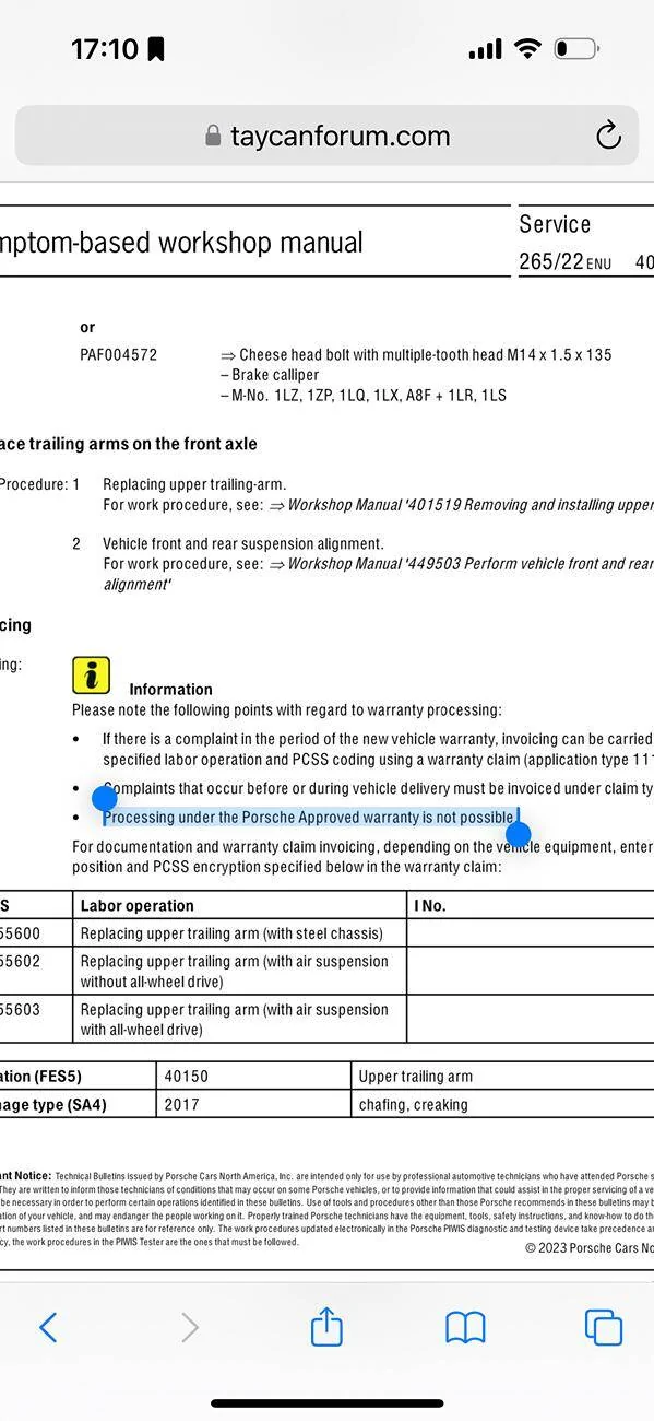 Porsche Taycan CPO warranty issue - squeaky suspension IMG_4559