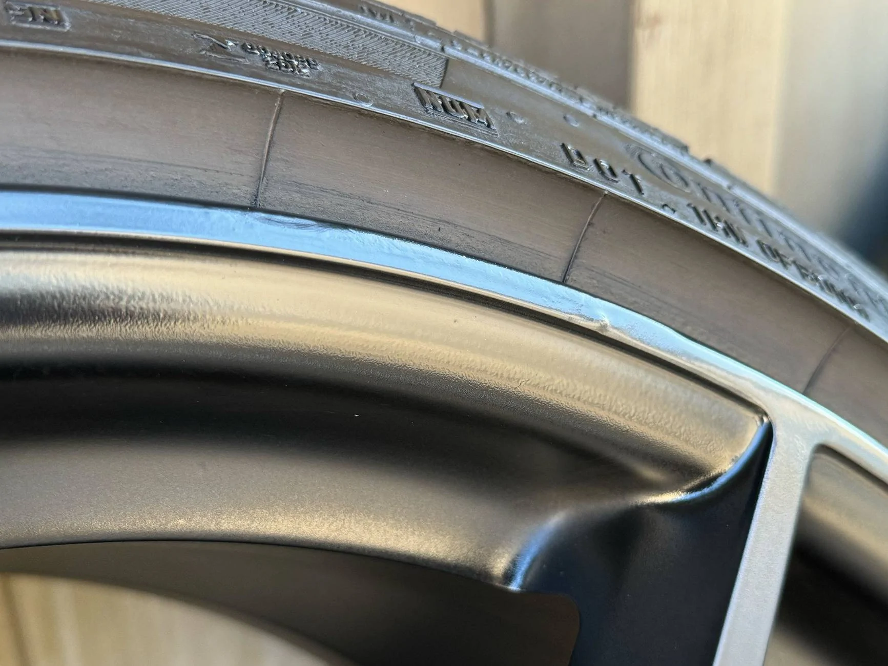 Porsche Taycan FS: 21" RS Spyder Design wheels & all-season tires from 2023 Taycan GTS (Los Angeles) 12_repaired_wheel_detail_02
