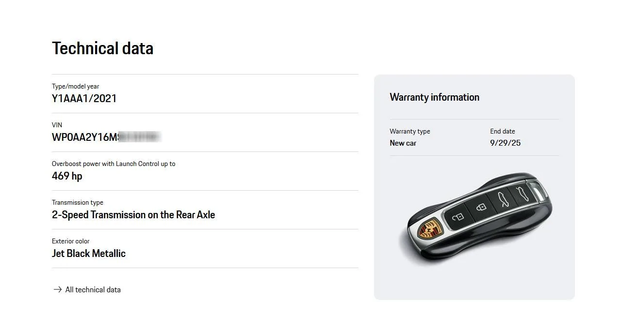Porsche Taycan Warranty Status in App Taycan Warranty Blur