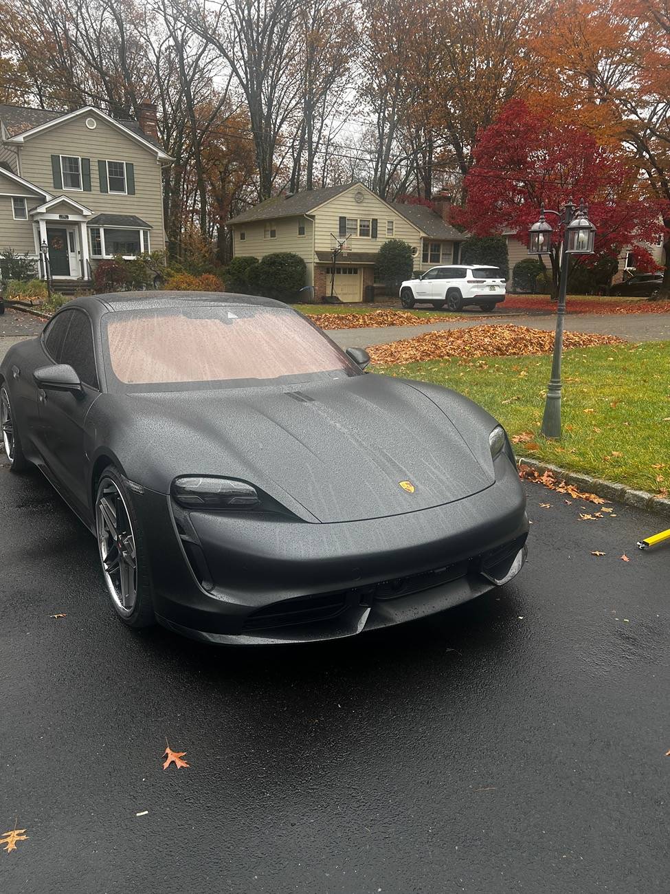 Porsche Taycan Valcano Grey Matte PPF with hood decal IMG_5048