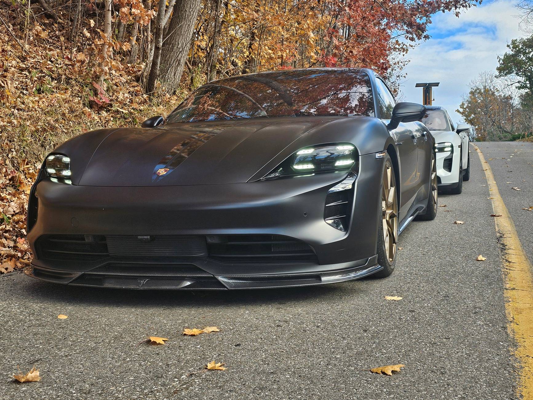 Porsche Taycan Valcano Grey Matte PPF with hood decal 20241026_102855