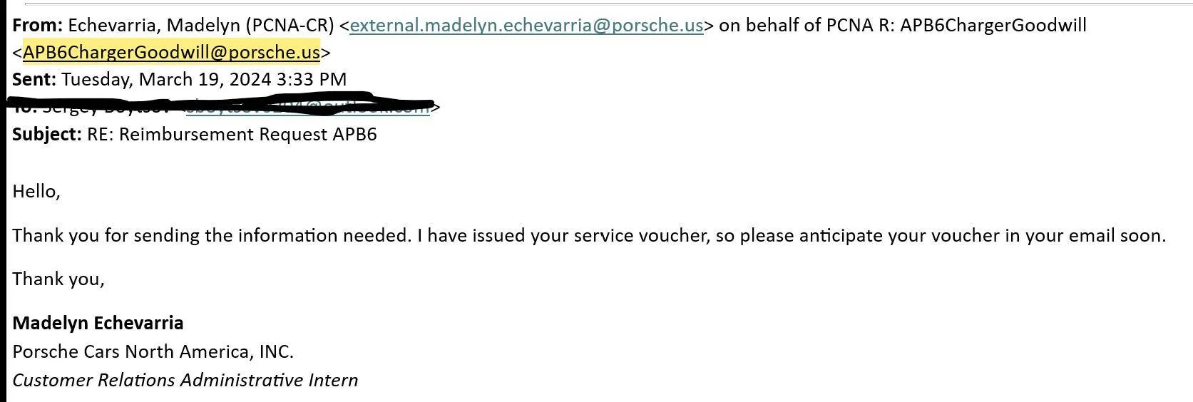 Porsche Taycan Reimbursement for Charger Replacement 1732746800562-wf