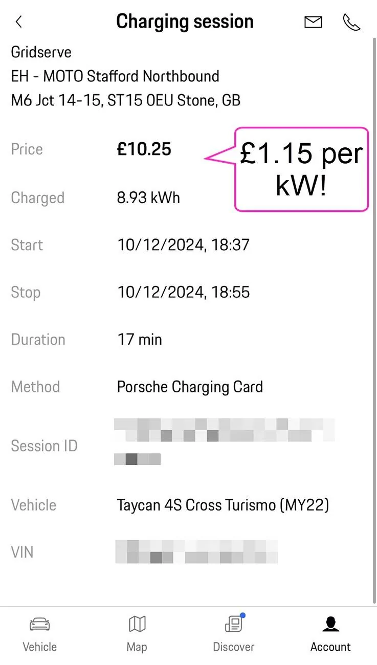 Porsche Taycan Porsche Charging Card - av cost was £1.15 per kW! charg