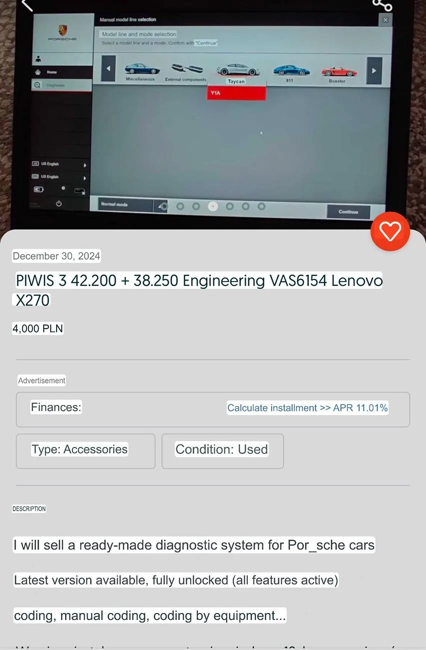Porsche Taycan Piwi diagnostic program for Porche Taykan IMG_8289