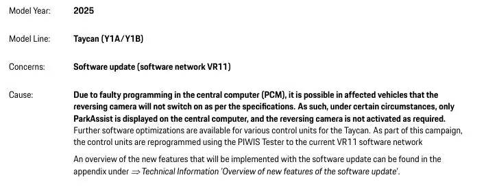 Porsche Taycan TSB: 2025 Model Year - Re-Programming Central Computer (PCM) (ARB8 Recall) 1736423833465-z0