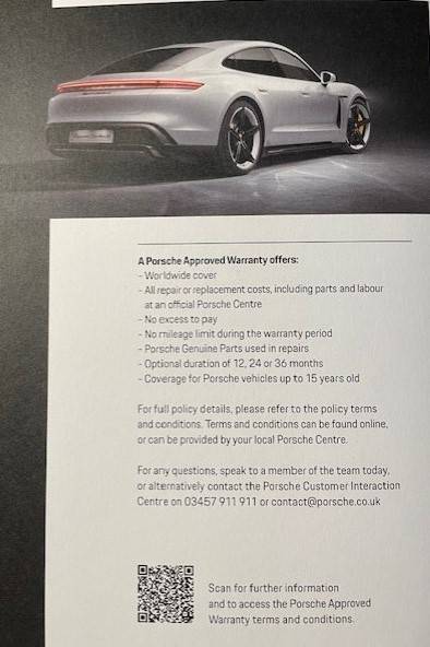Porsche Taycan Breakdown  Assistance cover in UK Warranty 3