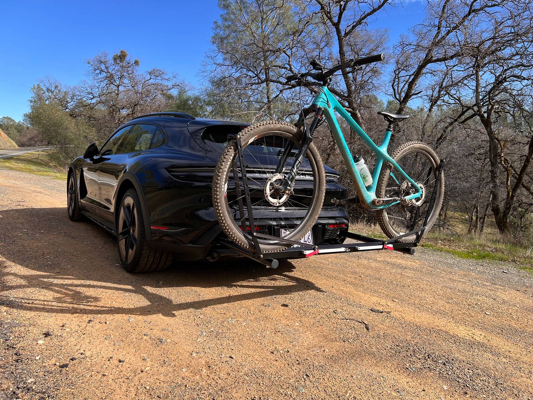 Porsche Taycan Custom Rear Bike Rack Installed with 1up Trays IMG_2677