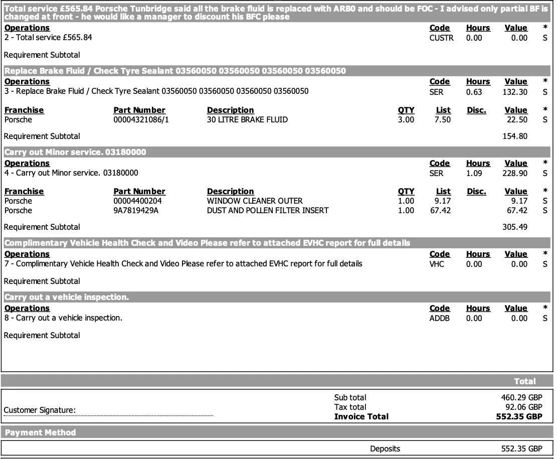 Porsche Taycan UK service & costs Screenshot 2025-01-25 at 16.55.30