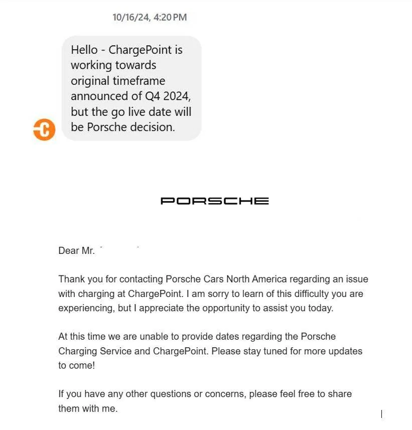 Porsche Taycan [North America] - Porsche Charging service now/will support ChargePoint us mo