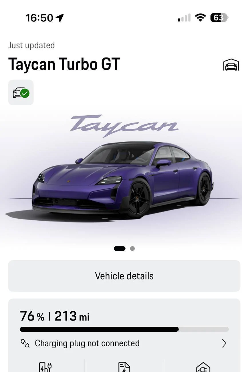 Porsche Taycan Car picture disappeared from app. IMG_5729