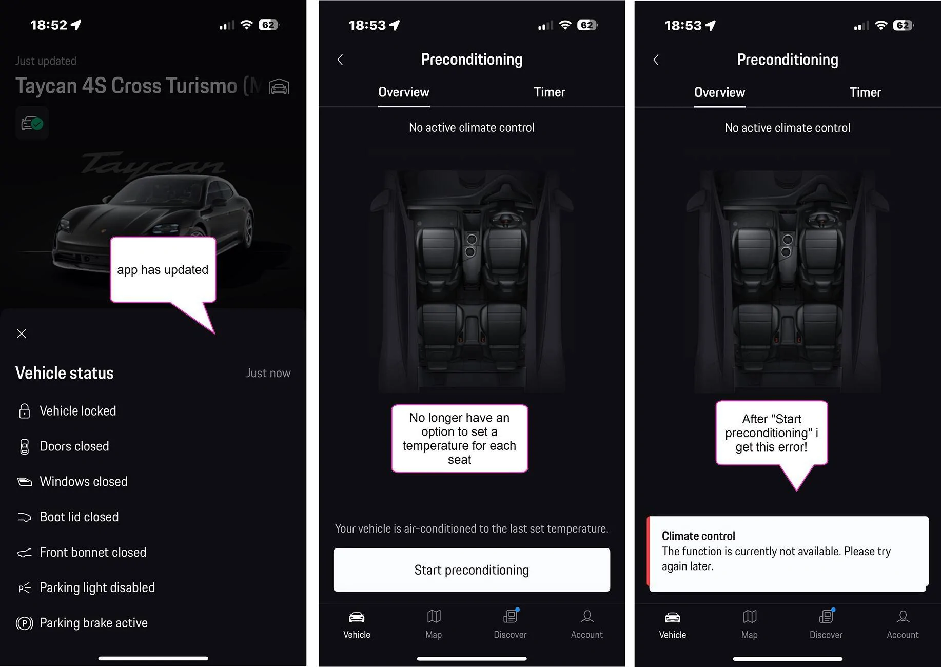 Porsche Taycan App issue "No Active climate control" airConIssu