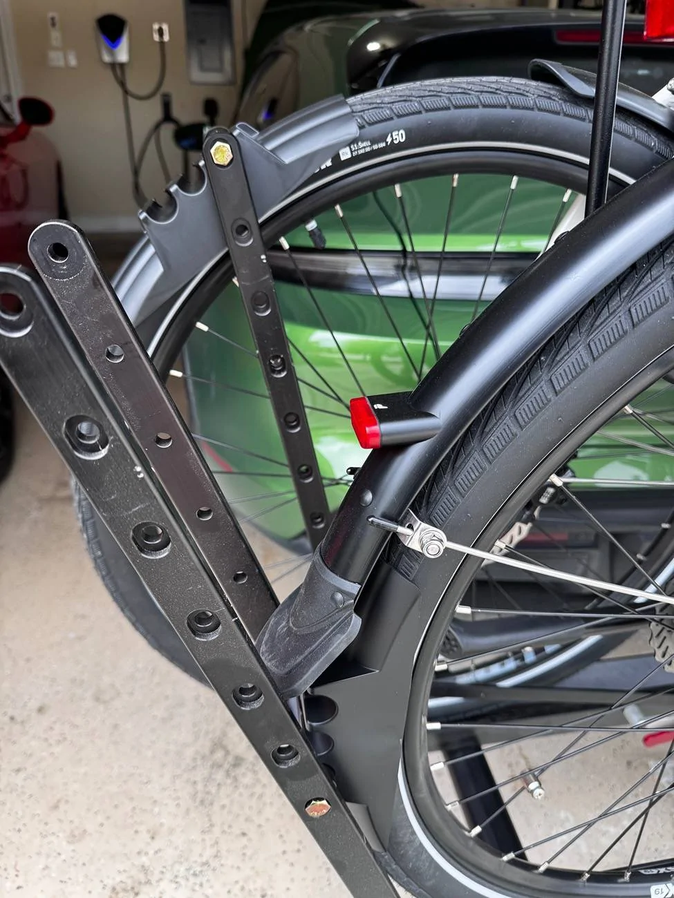 Porsche Taycan Custom Rear Bike Rack Installed with 1up Trays IMG_2645