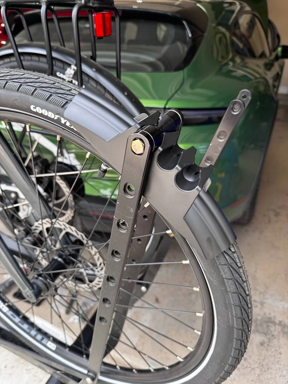 Porsche Taycan Custom Rear Bike Rack Installed with 1up Trays IMG_2646