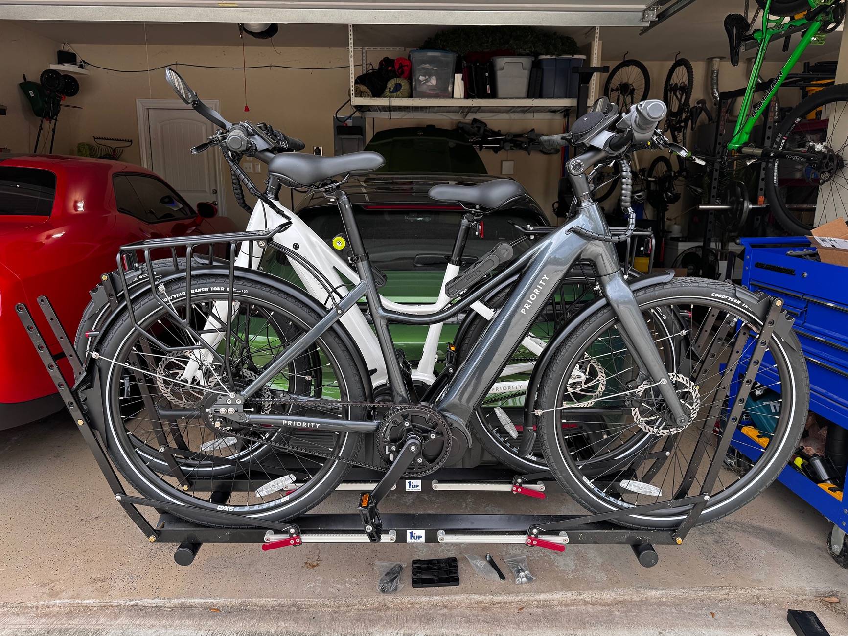 Porsche Taycan Custom Rear Bike Rack Installed with 1up Trays IMG_2644
