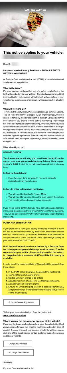 Porsche Taycan High Voltage Battery Recall EXPANDED - ARB6 & ARB7 1745995397665-9n