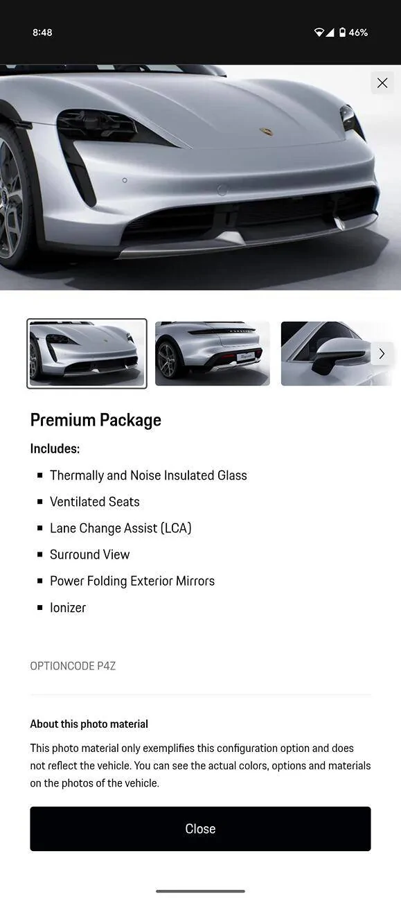 Porsche Taycan Premium Package Question Screenshot_20250507-204821