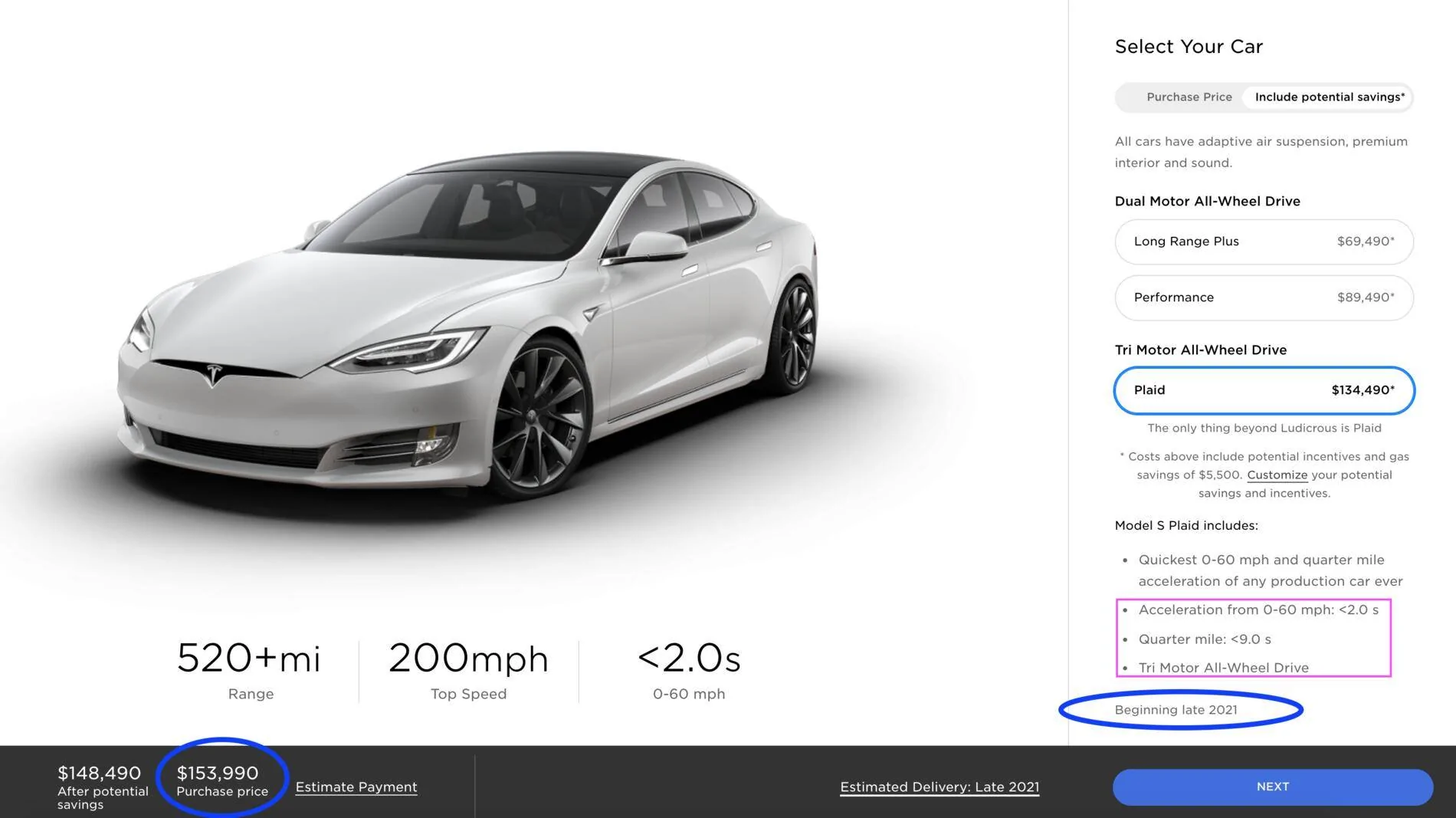 Porsche Taycan Tesla Model S Plaid Announcement Screen Shot 2020-09-22 at 3.50.58 PM