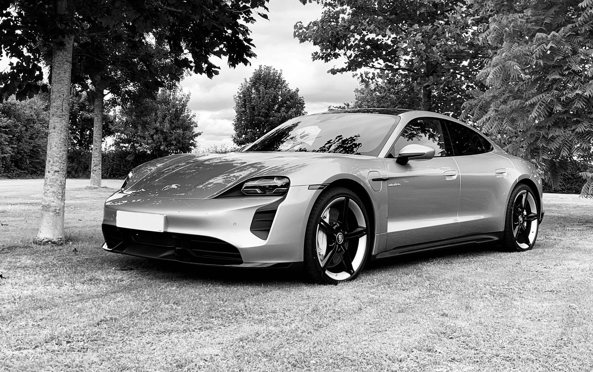 Porsche Taycan DOLOMITE SILVER Taycan Club Evie - Black and White - Copy