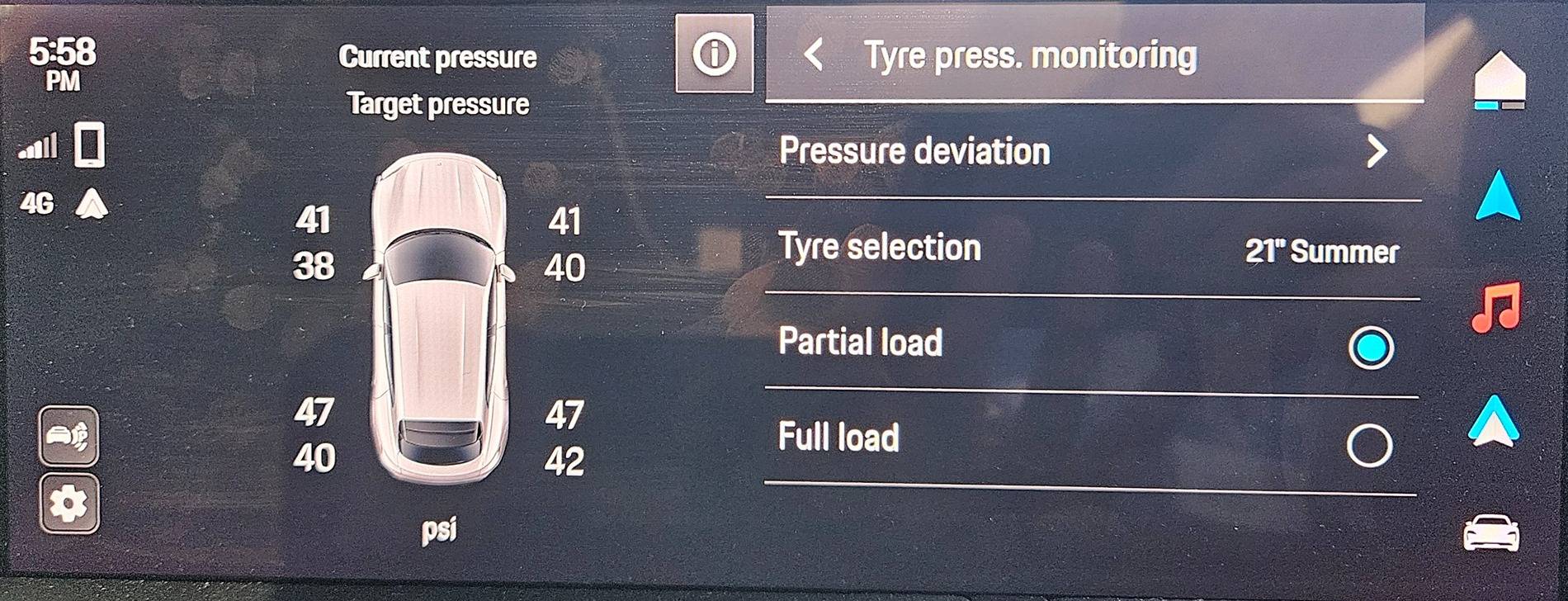 Porsche Taycan J1.2 Taycan can't decide on recommended tyre pressure 20250616_175803
