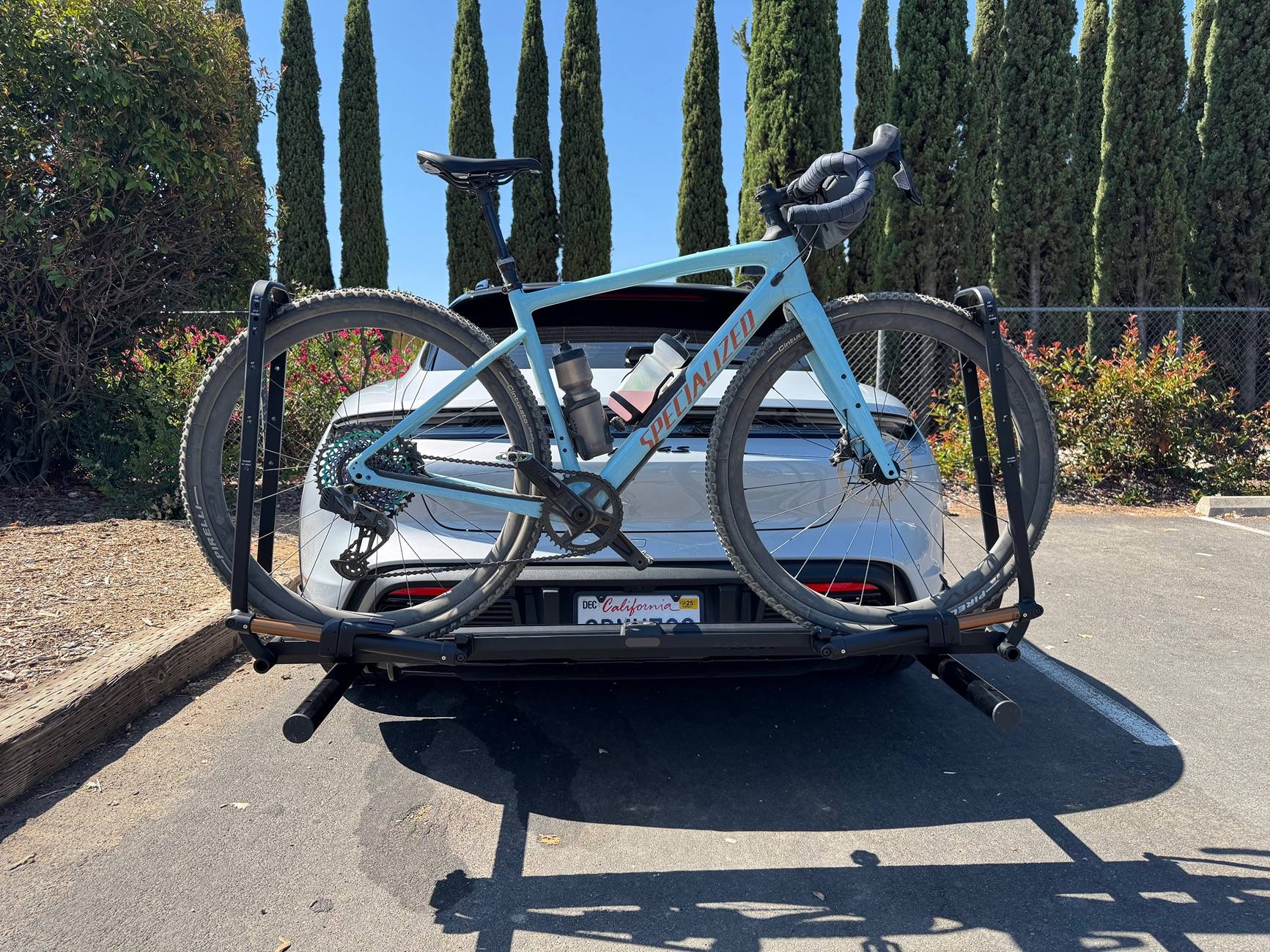 Porsche Taycan Custom Rear Bike Rack Installed with 1up Trays IMG_3690
