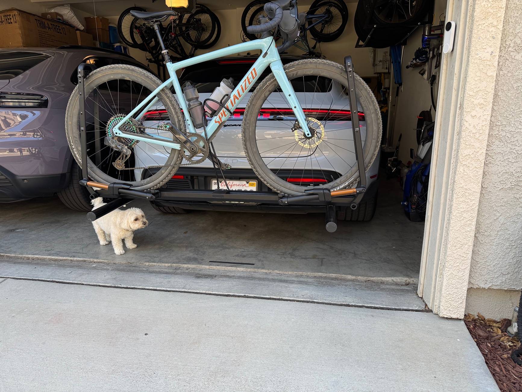 Porsche Taycan Custom Rear Bike Rack Installed with 1up Trays IMG_3698