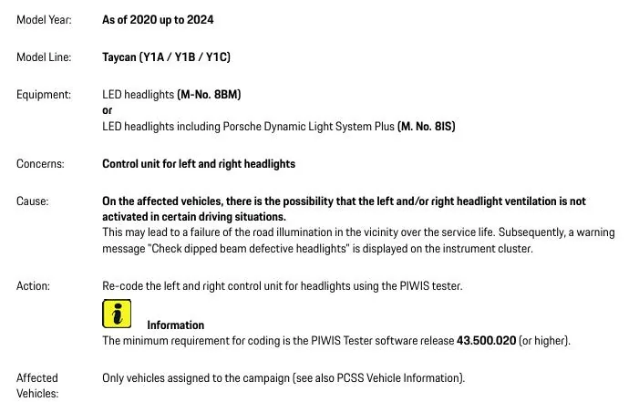 Porsche Taycan TSB: WSH6 - Re-Coding Control Unit for Left and Right Headlights - July 17, 2025 1754576176616-k9