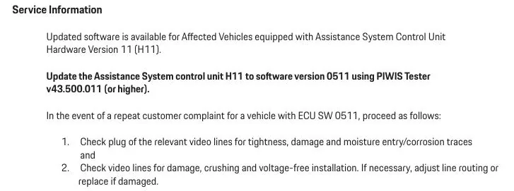 Porsche Taycan TSB: MY2025 - Failure of Surround View Cameras in PCM - July 10, 2025 1754578983936-td