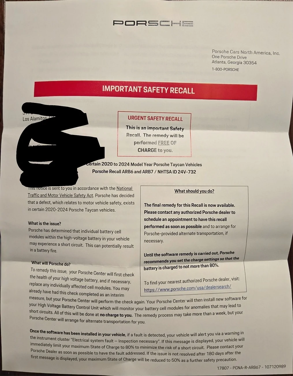 Porsche Taycan ARB6 recall is ready. IMG_20250820_145315