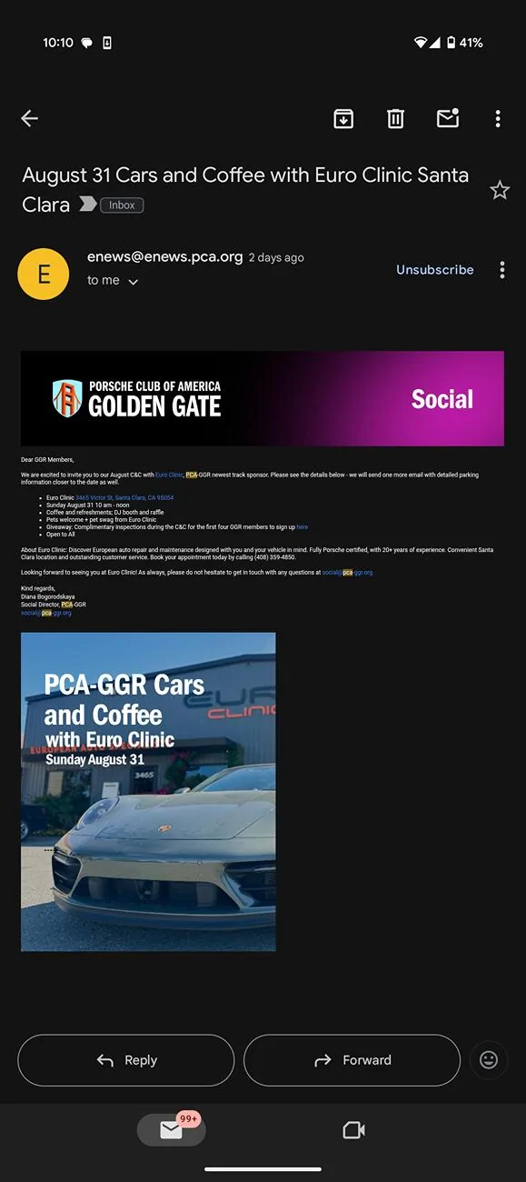 Porsche Taycan Is there any Taycan morning drive event in Bay Area CA? Screenshot_20250822-101006