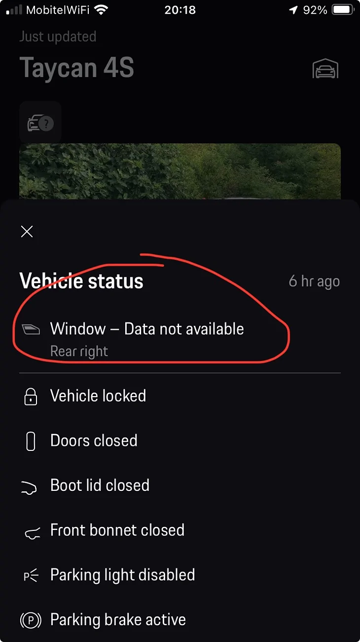 Porsche Taycan Anyone seen in Porsche app: Window data not available? IMG_3343
