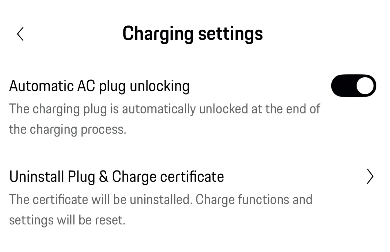 Porsche Taycan Does "Automatic AC Plug Unlocking" work for anyone? 1757687332931-hq
