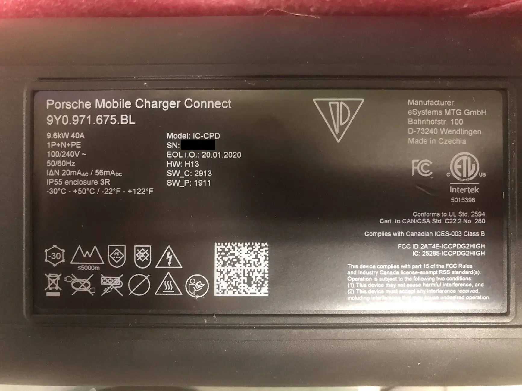 Porsche Taycan Level 2 charging rate with a 50 amp capacity IMG_2750