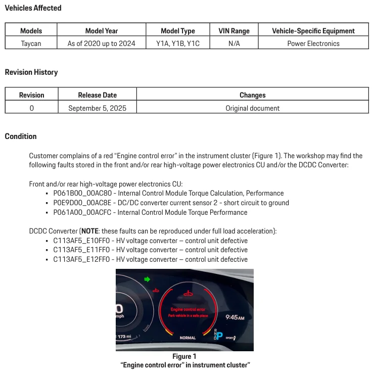 Porsche Taycan TSB: J1- Measuring Capacitance of High-Voltage Power Electronics - 'Red engine control error' - Sep. 5, 2025 1759840105702-et