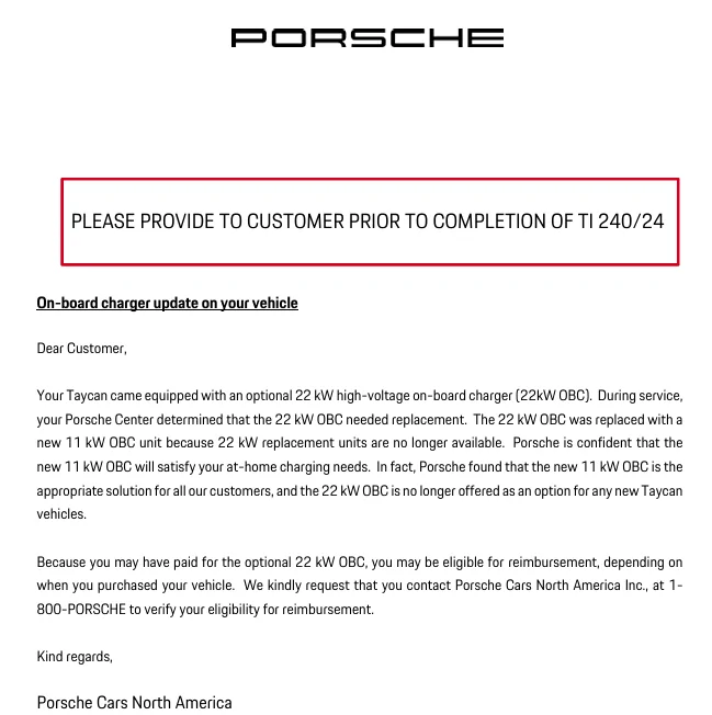 Porsche Taycan TSB: Replacement Requirement for 22 kW High-Voltage Charger (no longer available) - August 15, 2025 1759840930009-zk
