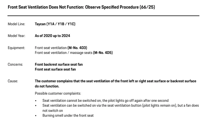 Porsche Taycan TSB:  Front Seat Ventilation Does Not Function - Sep. 3, 2025 1759849932133-z2