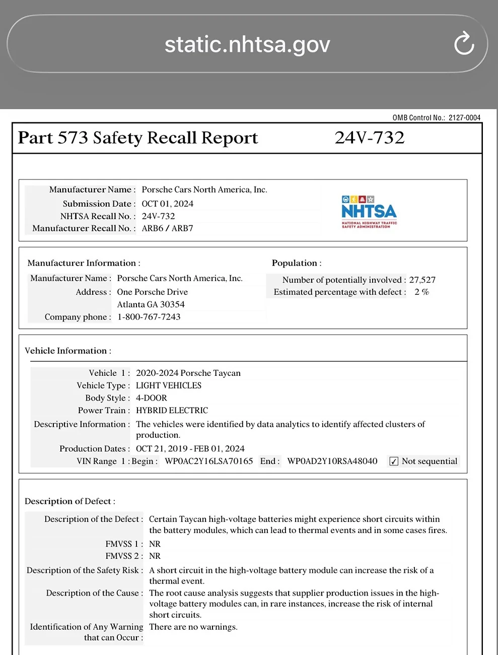 Porsche Taycan J1.1 Taycan High Voltage Battery Reliability Survey IMG_4111