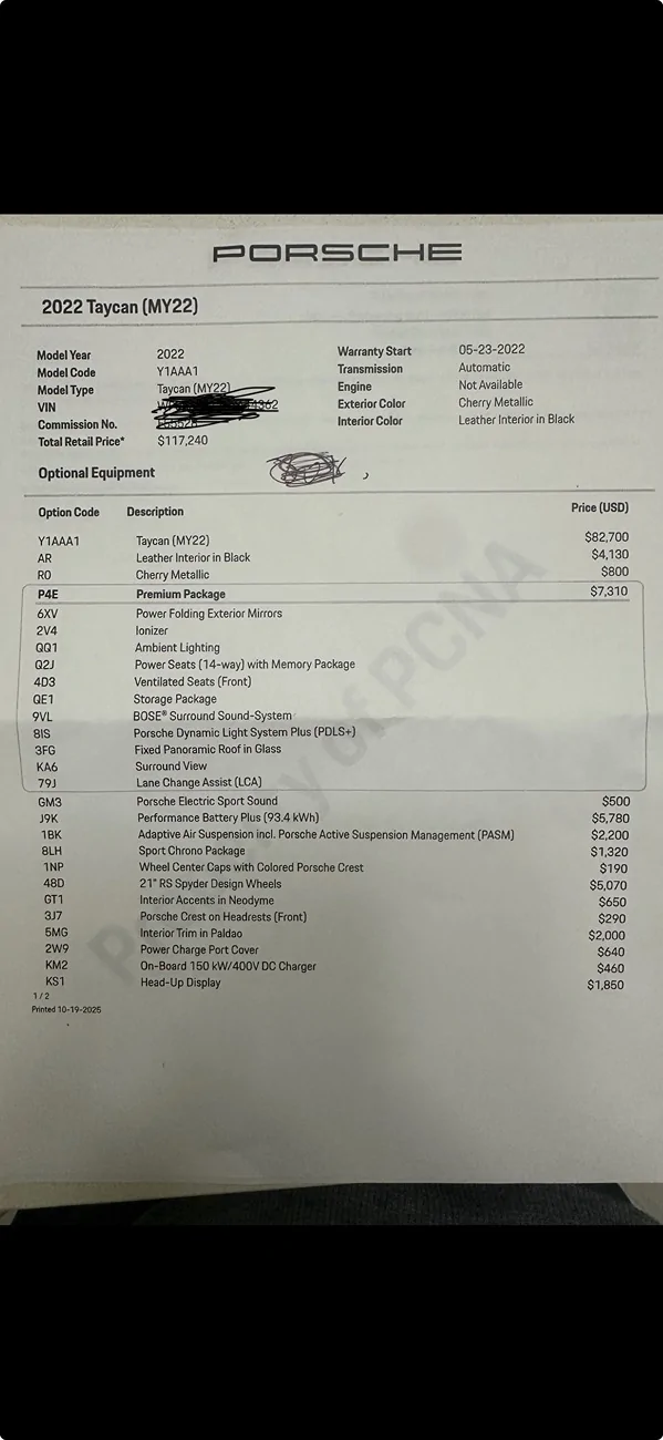 Porsche Taycan 2022 Taycan RWD pricing IMG_2730