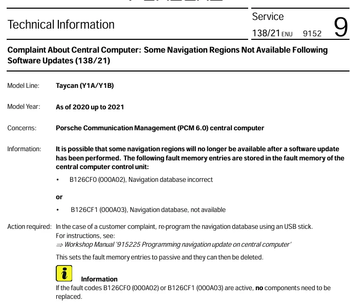 Porsche Taycan TSB - Central Computer: Some Navigation Regions Not Available Following Software Updates - Sep. 7, 2021 1761337236120-ck