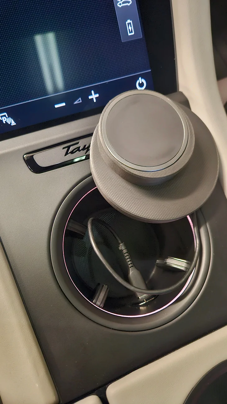 Porsche Taycan My first "mod" -- Cupholder Mounted Wireless Charger with MagSafe for Apple iPhone 20251025_115617