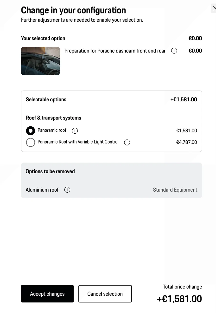 Porsche Taycan Front and rear dashcam preparation option Screenshot 2025-10-31 at 20.38.48
