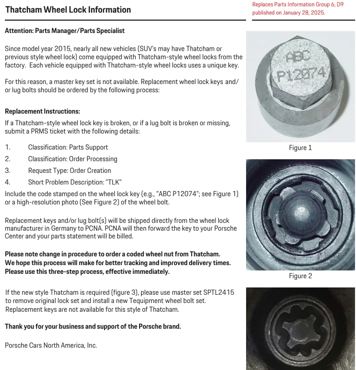Porsche Taycan TSB: Thatcham Wheel Lock Information - Oct. 3, 2025 1762425091663-n0