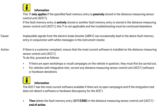 Porsche Taycan TSB: Errors related to Driver Assistance Systems - Distance Measuring Sensor Control Unit (ACC1) - Oct. 3, 2025 1762425799439-fo