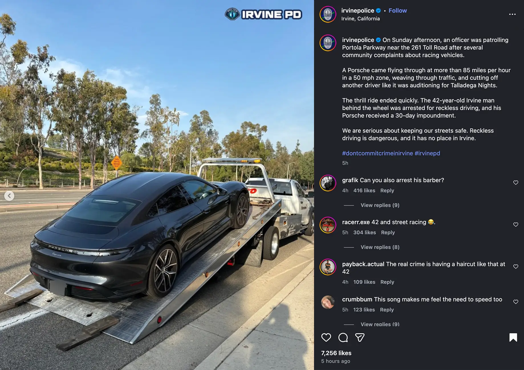 Porsche Taycan Reckless Driver arrested by Irvine PD - in a base Taycan Screenshot 2025-12-04 at 9.34.08 PM