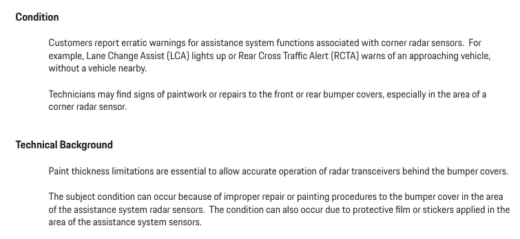 Porsche Taycan TSB: Paint Thickness or Decals Affecting Corner Radar Sensor Operation - Nov. 12, 2025 1764946019505-c